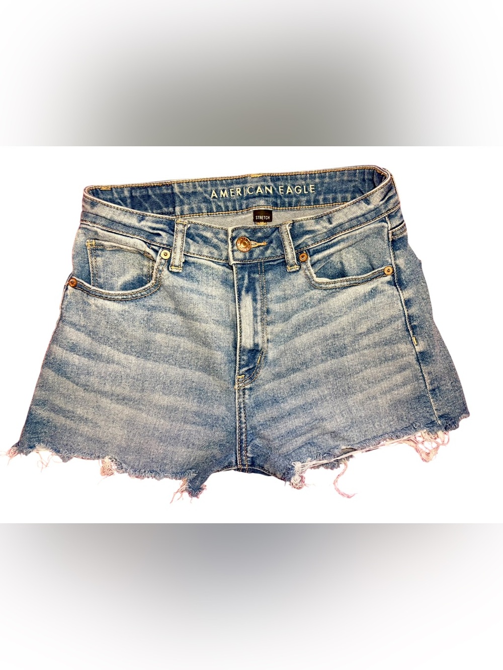 American Eagle Outfitters Light Blue High-Rise Frayed Denim Shorts